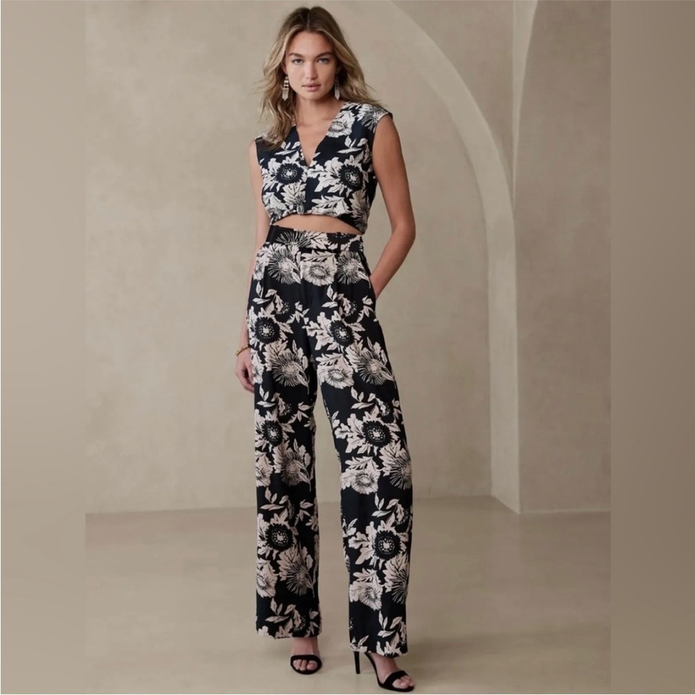 Banana Republic DRAPEY WIDE-LEG PANT AND TOP SET Floral Eclipse Coal Sz XL-16P